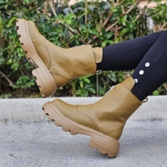 Womens Platform Combat Ankle Boots Olive Color - Picture 5 of 5